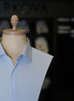 پیراهن آبی آسمانی پارچه کج راه یقه بک مارکووا p02